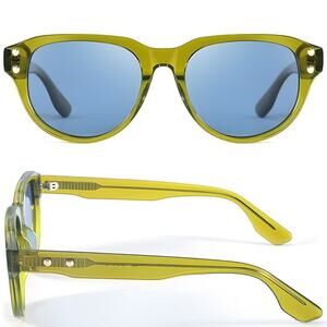 Trendy Green Frame Polarized Round Sunglasses Blue Tint Stylish